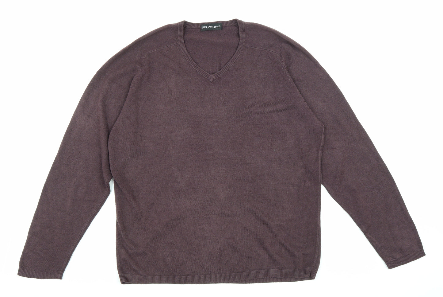 Marks and Spencer Mens Purple V-Neck Acrylic Pullover Jumper Size S