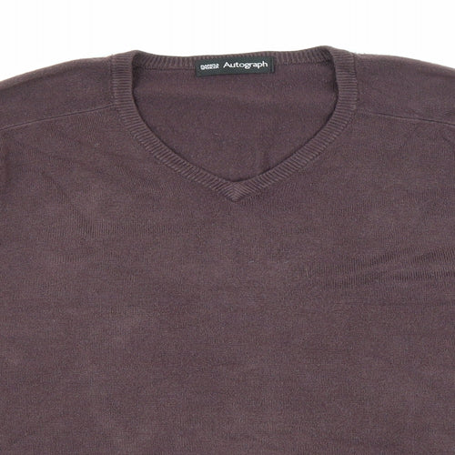Marks and Spencer Mens Purple V-Neck Acrylic Pullover Jumper Size S