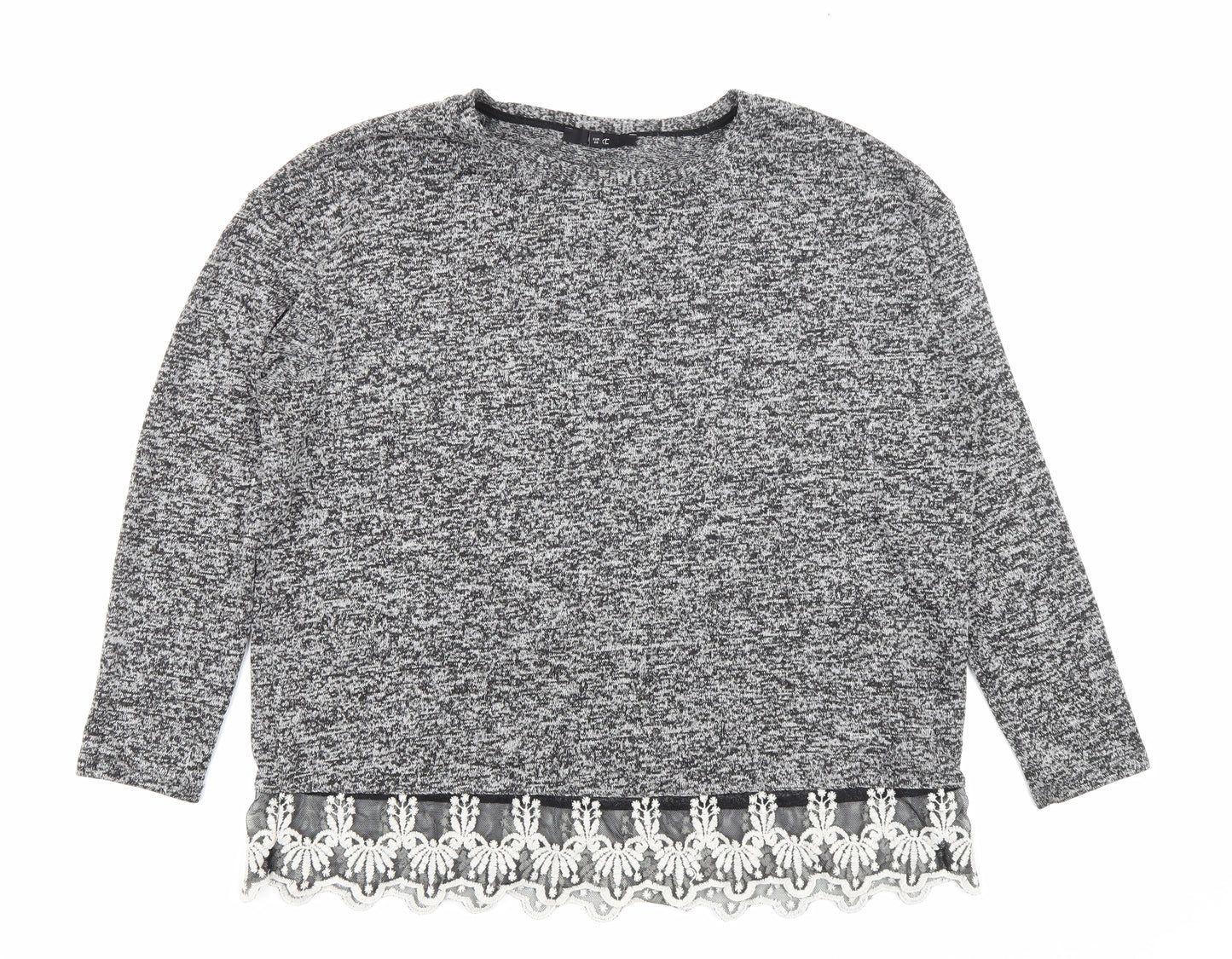 NEXT Womens Grey Polyester Basic Blouse Size 18 Round Neck - Embroidered mesh detail