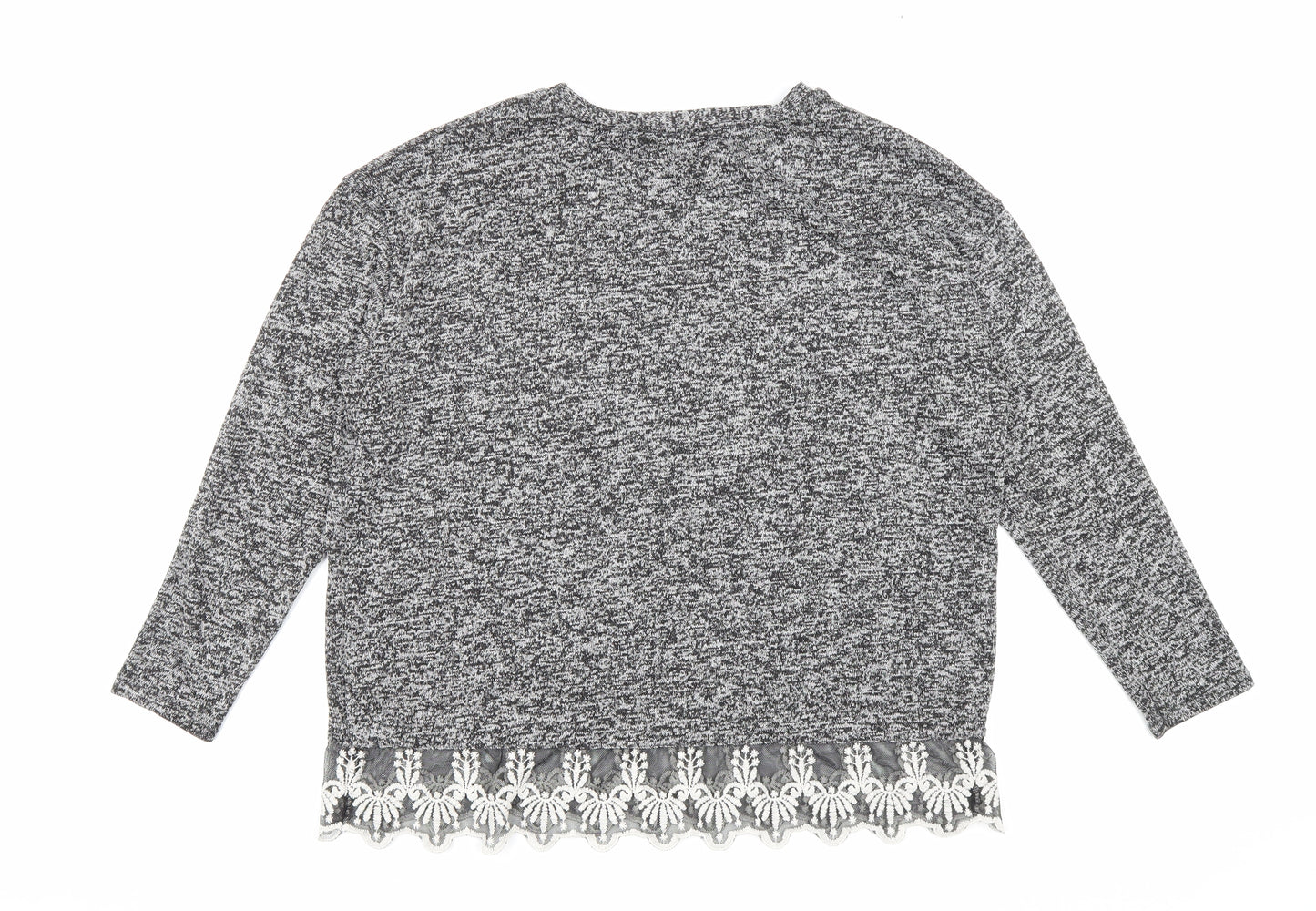 NEXT Womens Grey Polyester Basic Blouse Size 18 Round Neck - Embroidered mesh detail