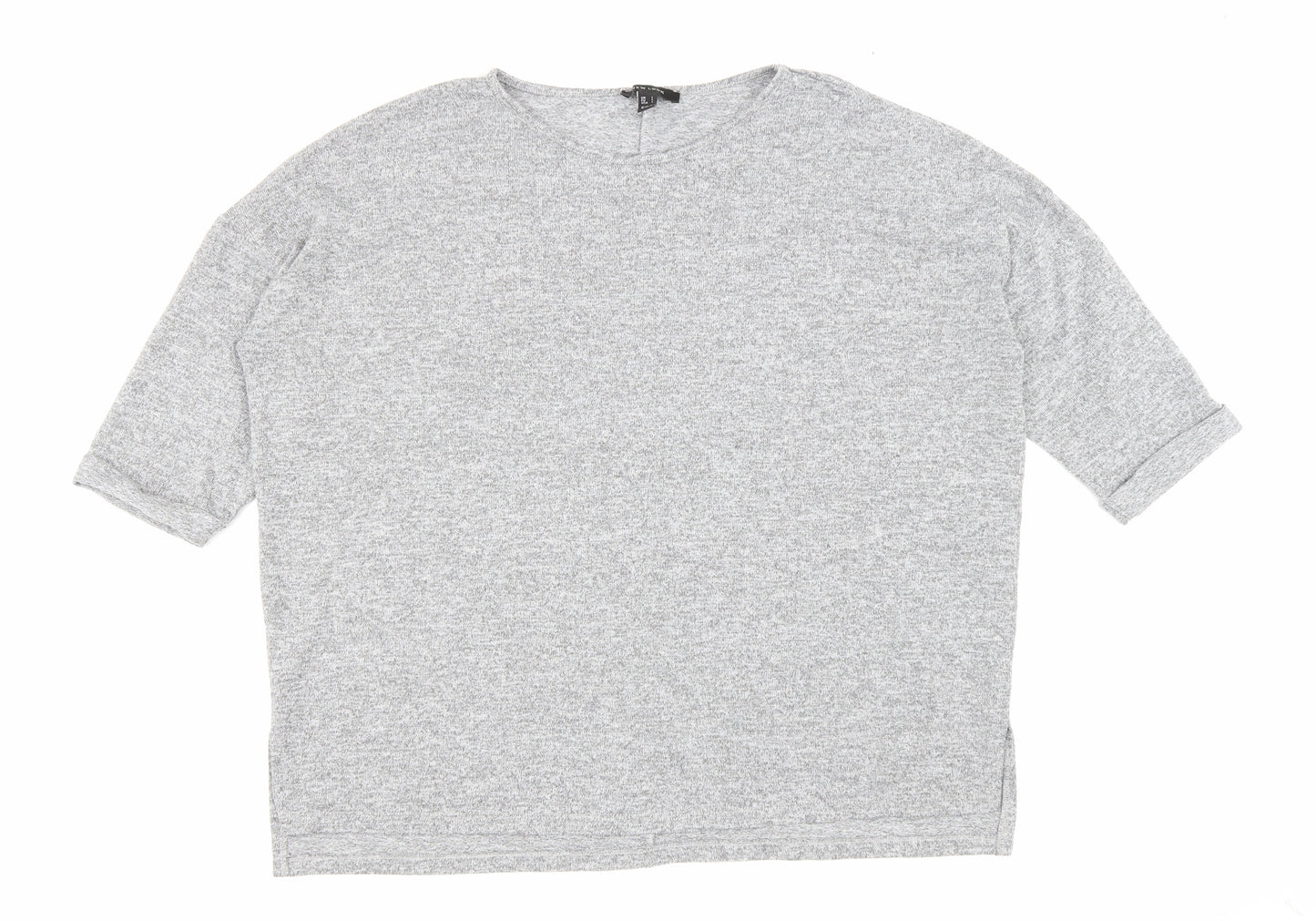 New Look Womens Grey Polyester Basic Blouse Size L Round Neck