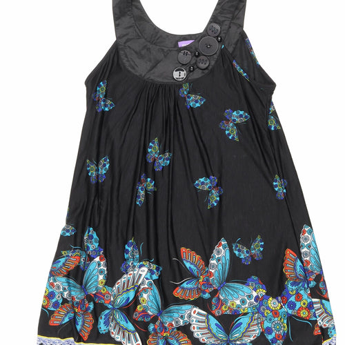 Purple Womens Black Geometric Polyester Tank Dress Size M Scoop Neck Pullover - Butterflies
