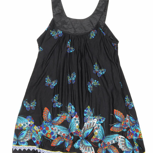 Purple Womens Black Geometric Polyester Tank Dress Size M Scoop Neck Pullover - Butterflies