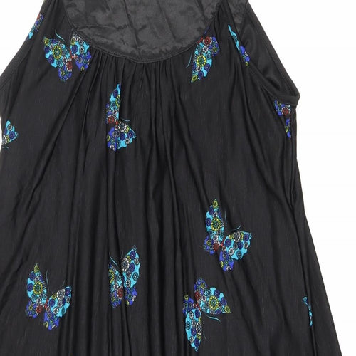 Purple Womens Black Geometric Polyester Tank Dress Size M Scoop Neck Pullover - Butterflies