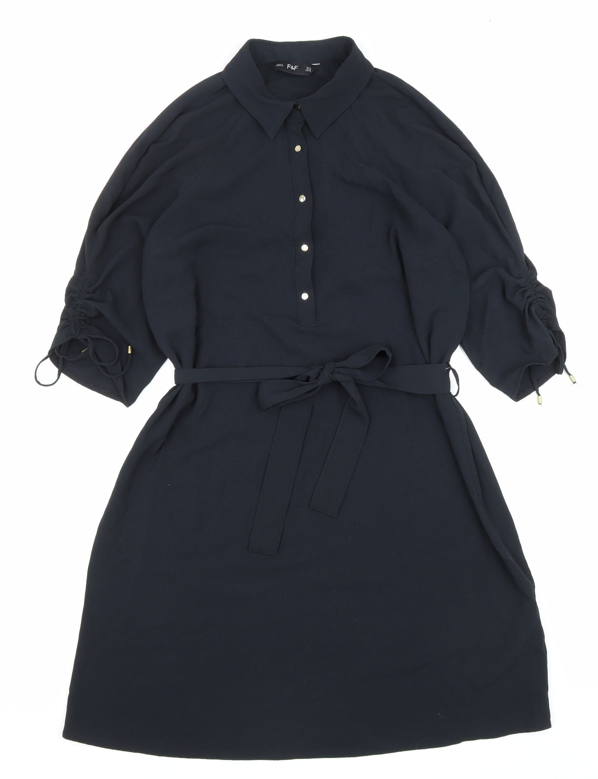 F&F Womens Blue Polyester Shirt Dress Size 14 Collared Button