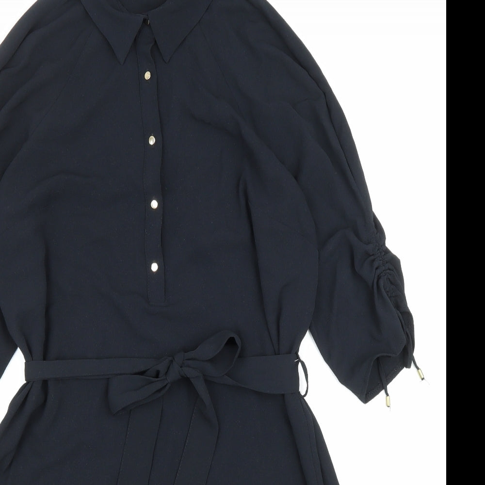 F&F Womens Blue Polyester Shirt Dress Size 14 Collared Button
