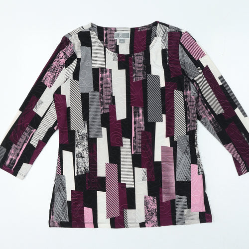 JM Collection Womens Multicoloured Geometric Polyester Jersey Size S Round Neck