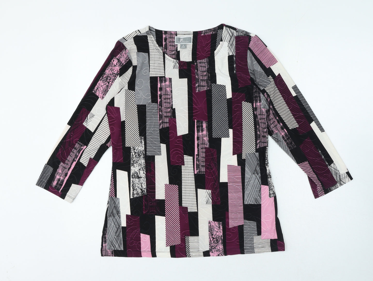 JM Collection Womens Multicoloured Geometric Polyester Jersey Size S Round Neck