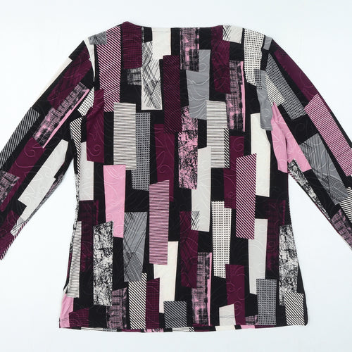 JM Collection Womens Multicoloured Geometric Polyester Jersey Size S Round Neck