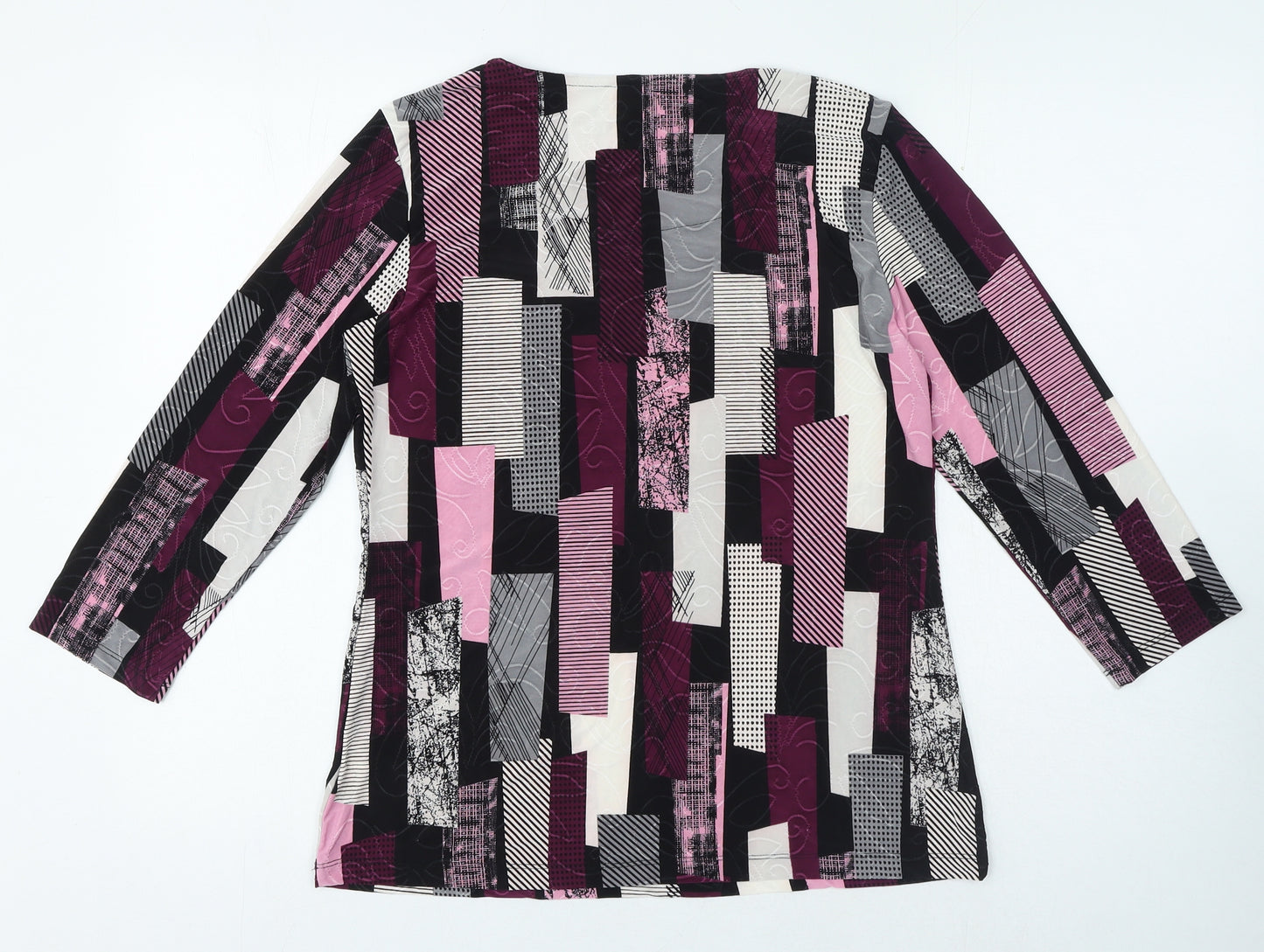 JM Collection Womens Multicoloured Geometric Polyester Jersey Size S Round Neck