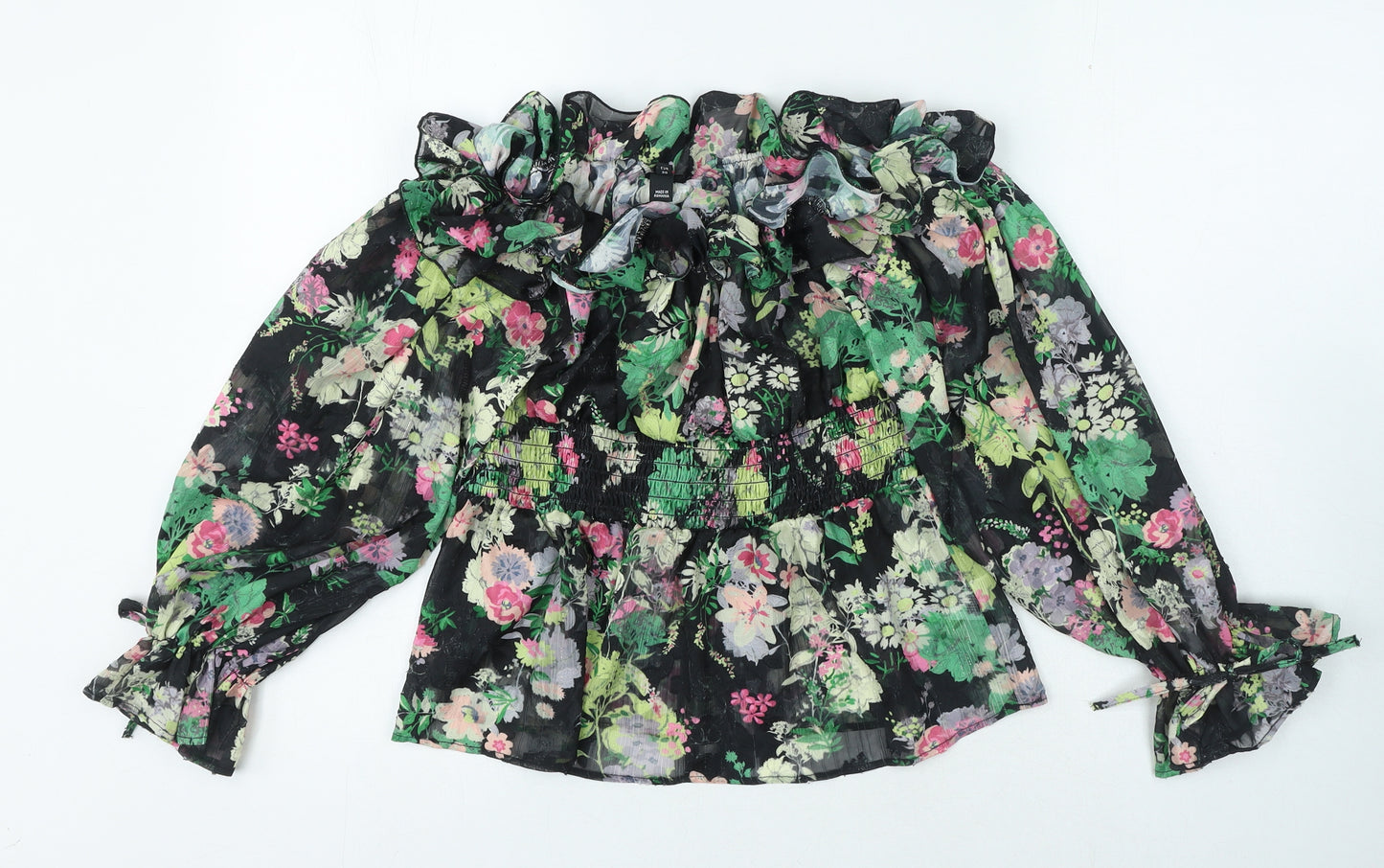 River Island Womens Multicoloured Floral Polyester Jersey Blouse Size 12 Off the Shoulder