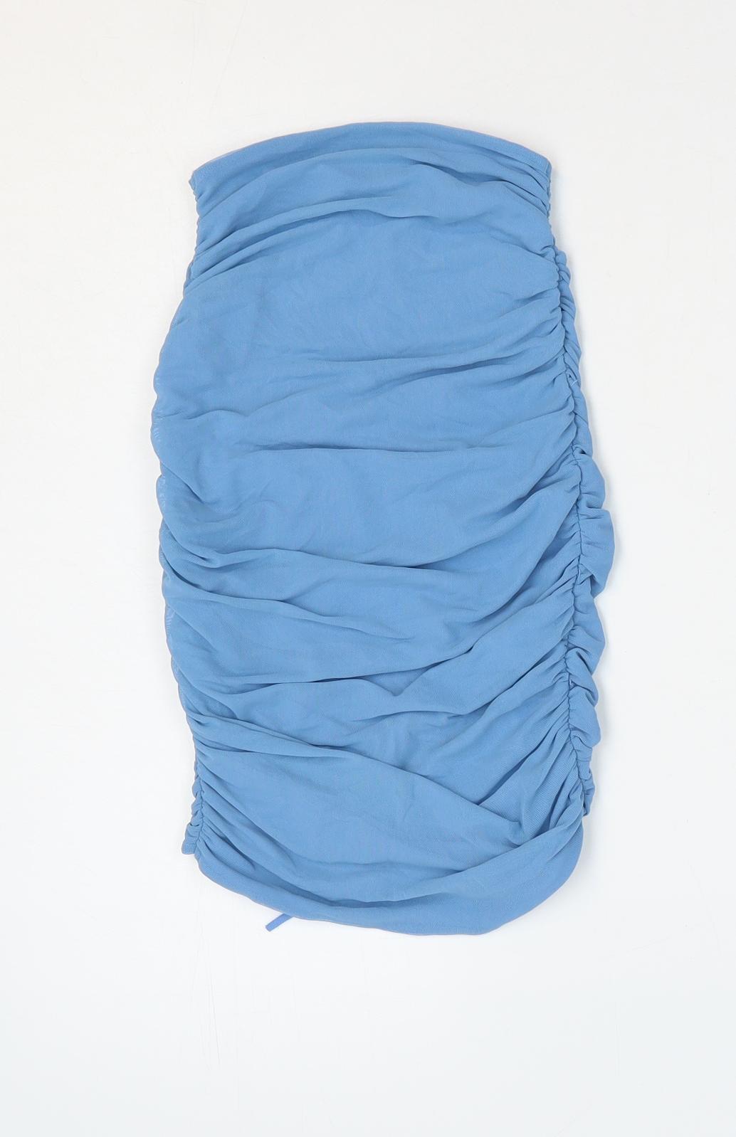 Oh Polly Womens Blue Nylon Straight & Pencil Skirt Size 4 Tie - Ruched