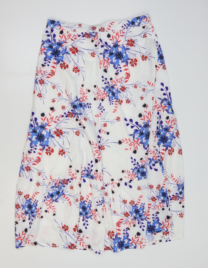 Preworn Womens White Floral Polyester A-Line Skirt Size 34 in Zip