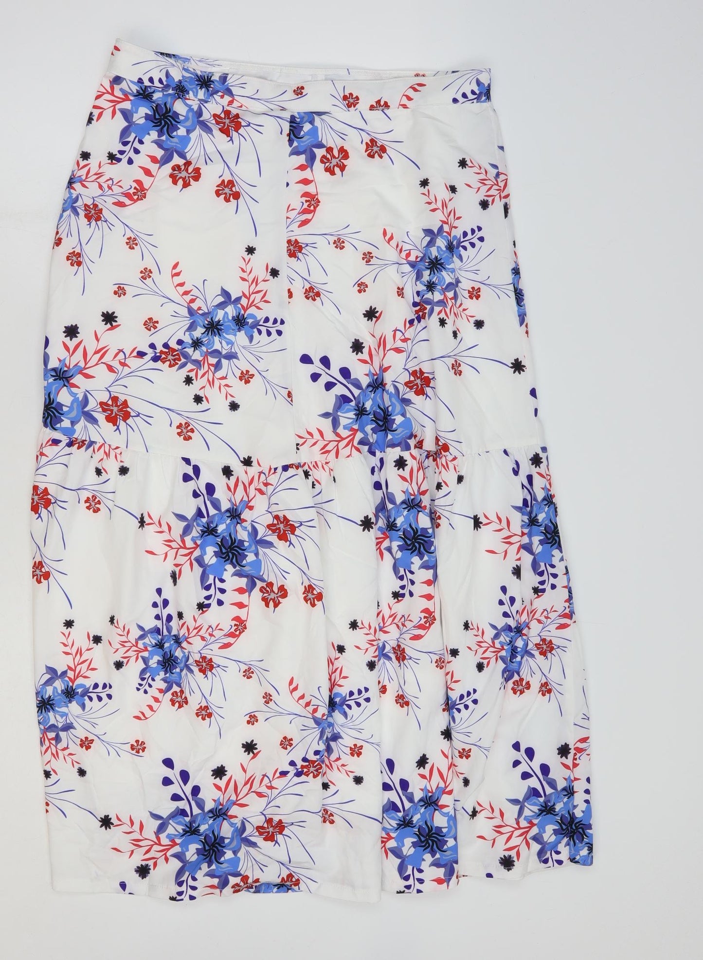 Preworn Womens White Floral Polyester A-Line Skirt Size 34 in Zip