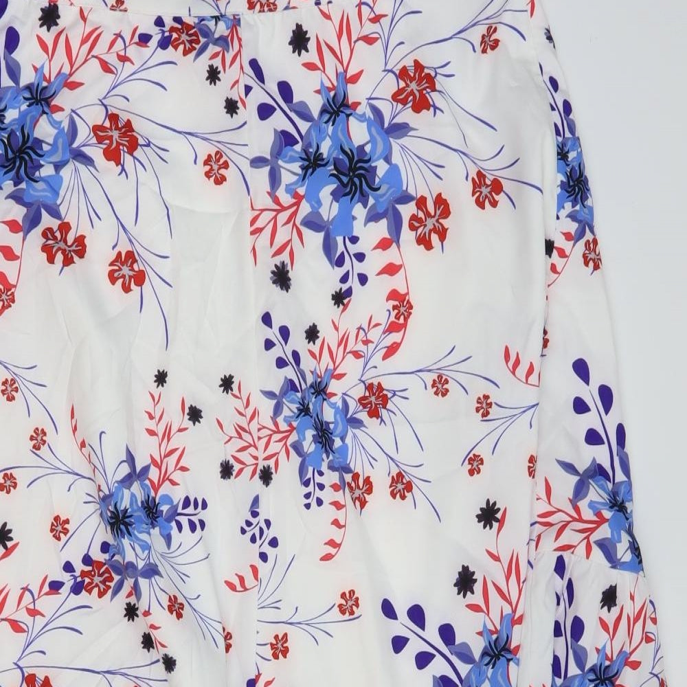 Preworn Womens White Floral Polyester A-Line Skirt Size 34 in Zip