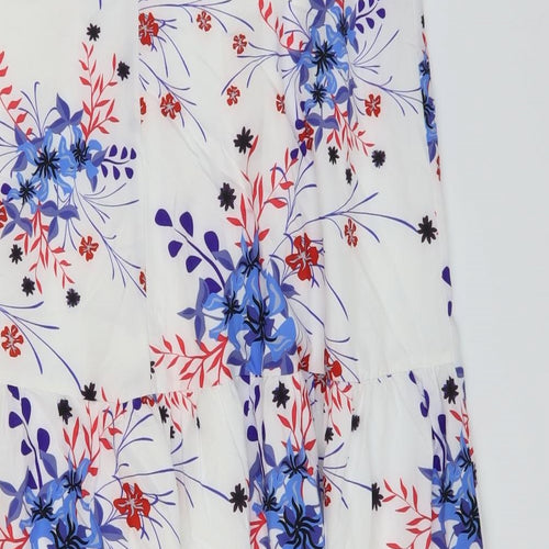 Preworn Womens White Floral Polyester A-Line Skirt Size 34 in Zip