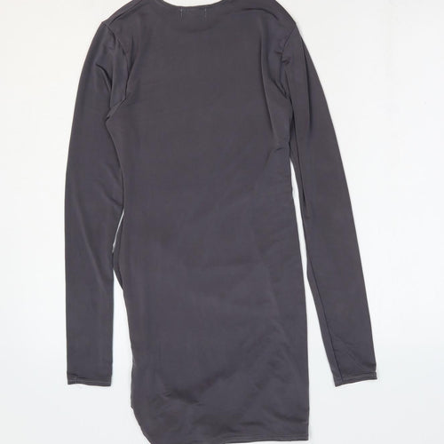 PRETTYLITTLETHING Womens Grey Polyester Bodycon Size 8 Round Neck Pullover