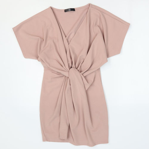 Missguided Womens Pink Polyester Bodycon Size 4 V-Neck Pullover - Knot Front