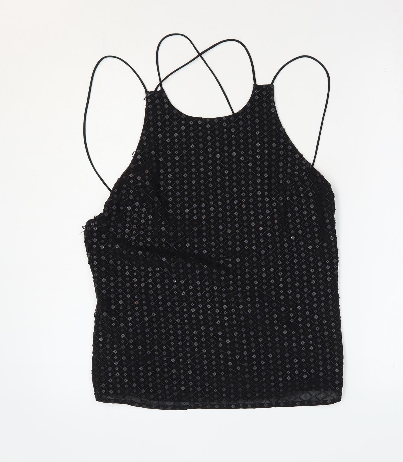 NEXT Womens Black Polyester Camisole Blouse Size 10 Round Neck - Cross Back detail