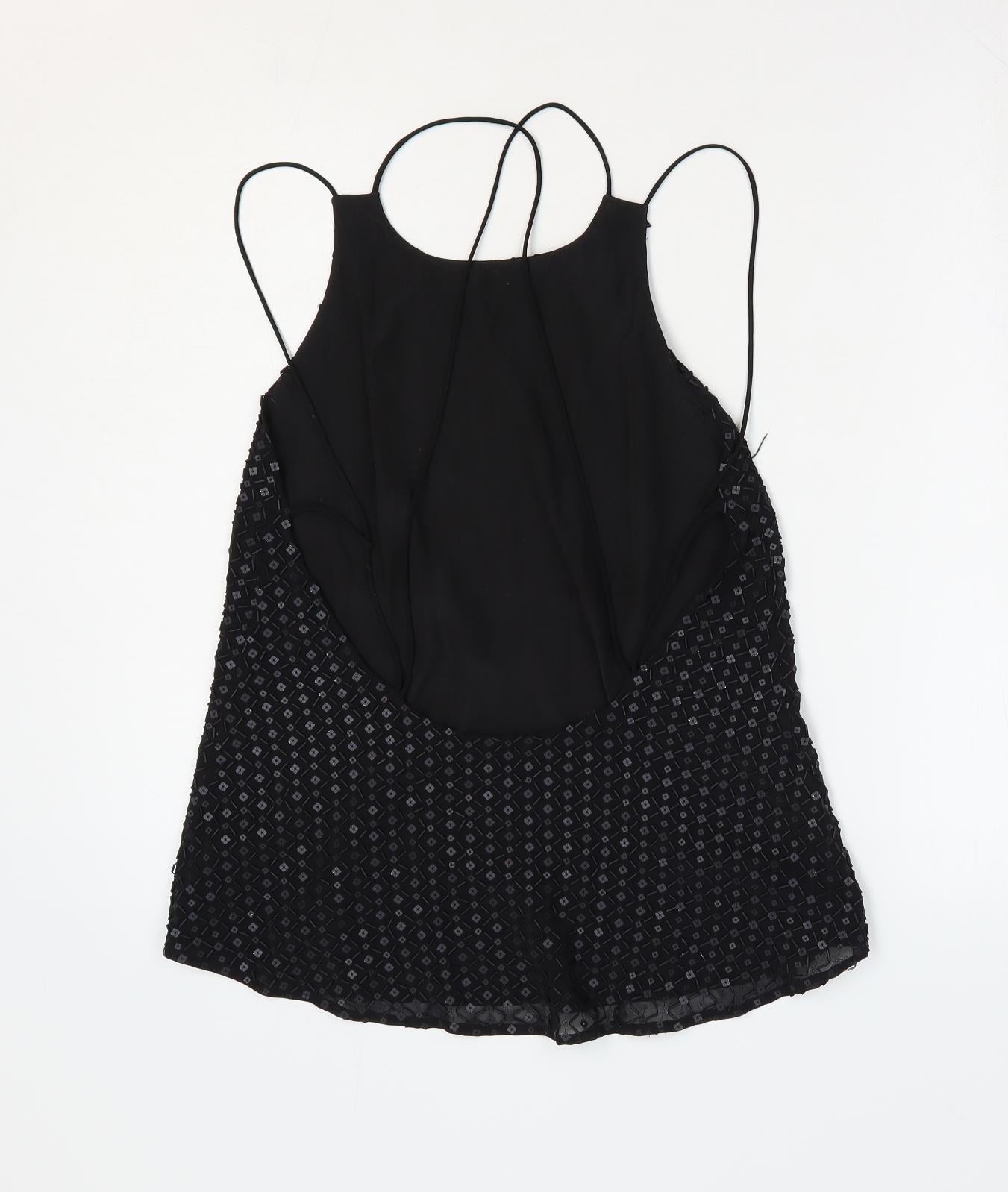 NEXT Womens Black Polyester Camisole Blouse Size 10 Round Neck - Cross Back detail