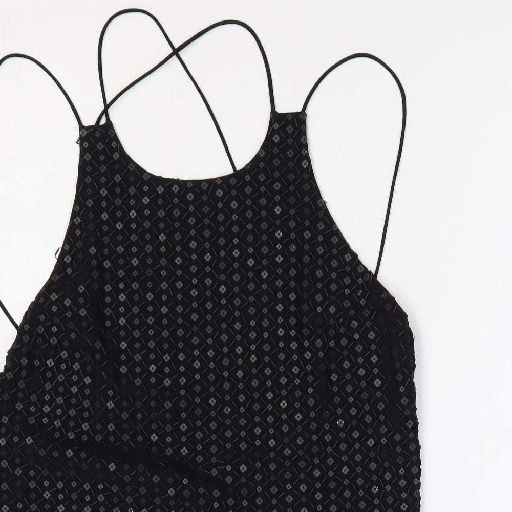 NEXT Womens Black Polyester Camisole Blouse Size 10 Round Neck - Cross Back detail
