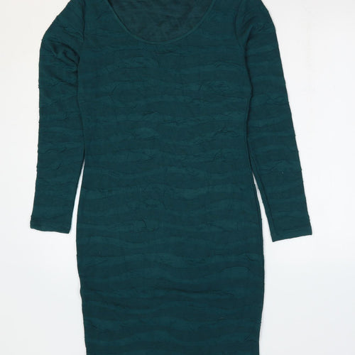 Fransa Womens Green Striped Viscose Bodycon Size S Scoop Neck Pullover