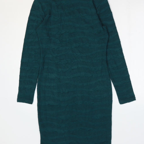 Fransa Womens Green Striped Viscose Bodycon Size S Scoop Neck Pullover