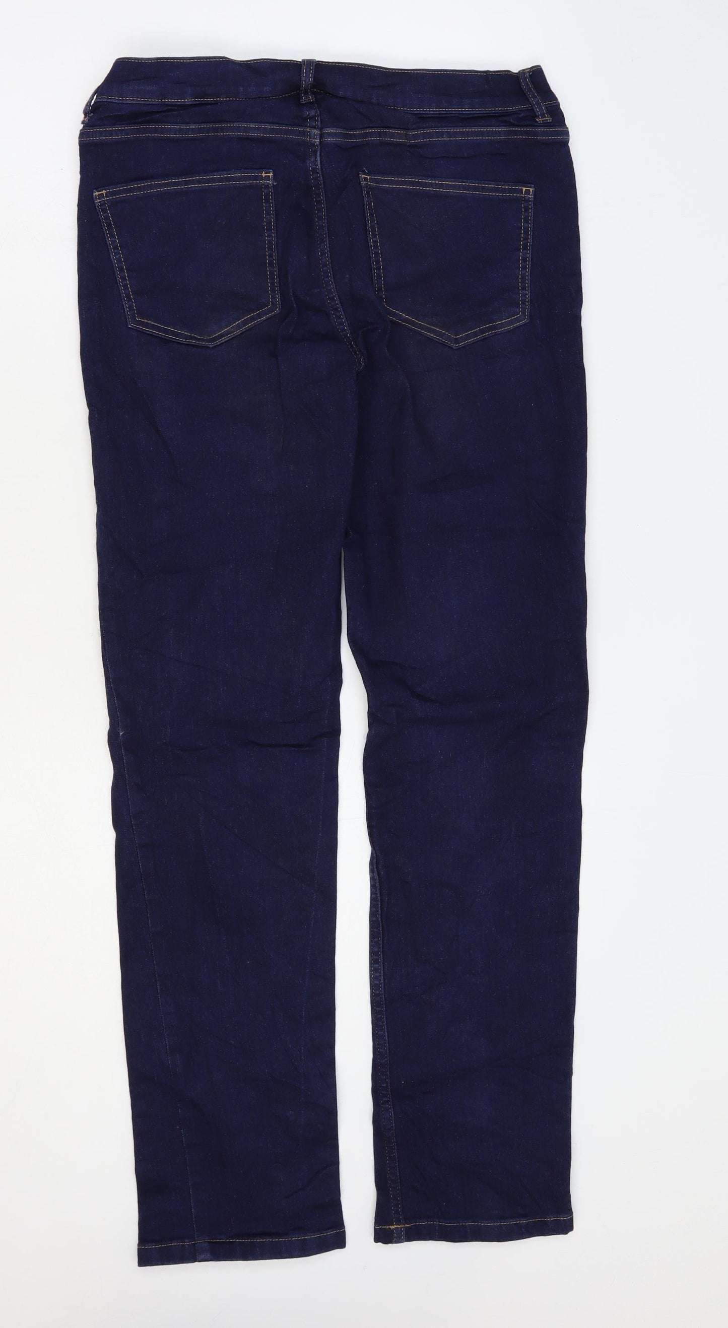 Marks and Spencer Womens Blue Cotton Straight Jeans Size 12 L29 in Regular Zip