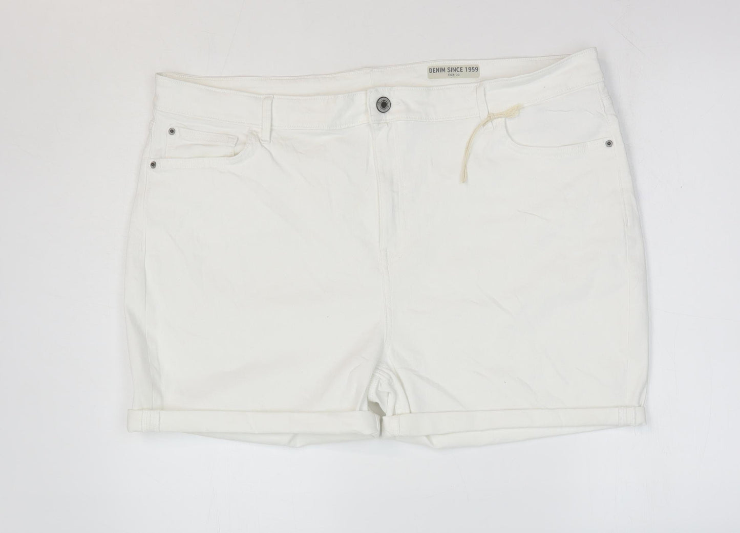 Marks and Spencer Womens White Cotton Hot Pants Shorts Size 22 L5 in Regular Zip