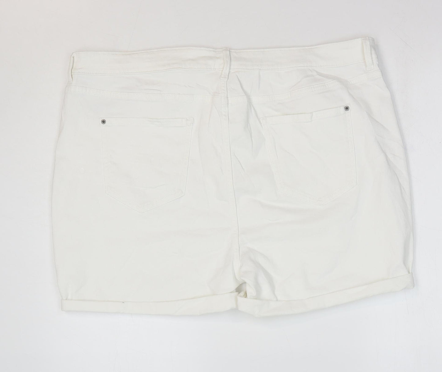 Marks and Spencer Womens White Cotton Hot Pants Shorts Size 22 L5 in Regular Zip
