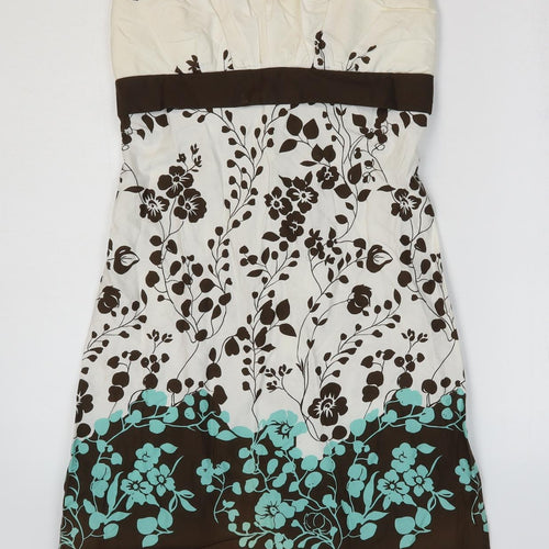 Charlotte Russe Womens White Floral 100% Cotton A-Line Size M Off the Shoulder Zip - Bandeau Dress