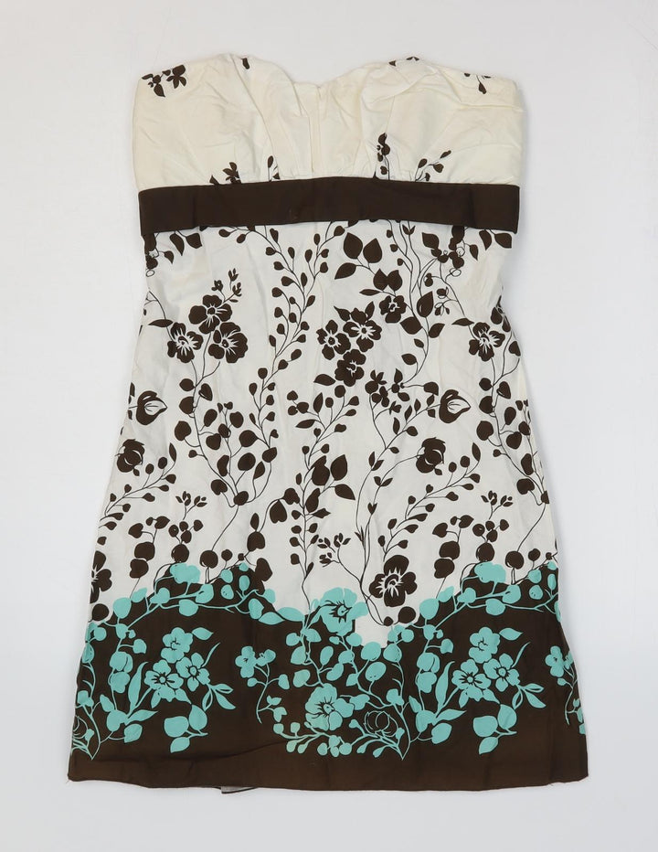 Charlotte Russe Womens White Floral 100% Cotton A-Line Size M Off the Shoulder Zip - Bandeau Dress