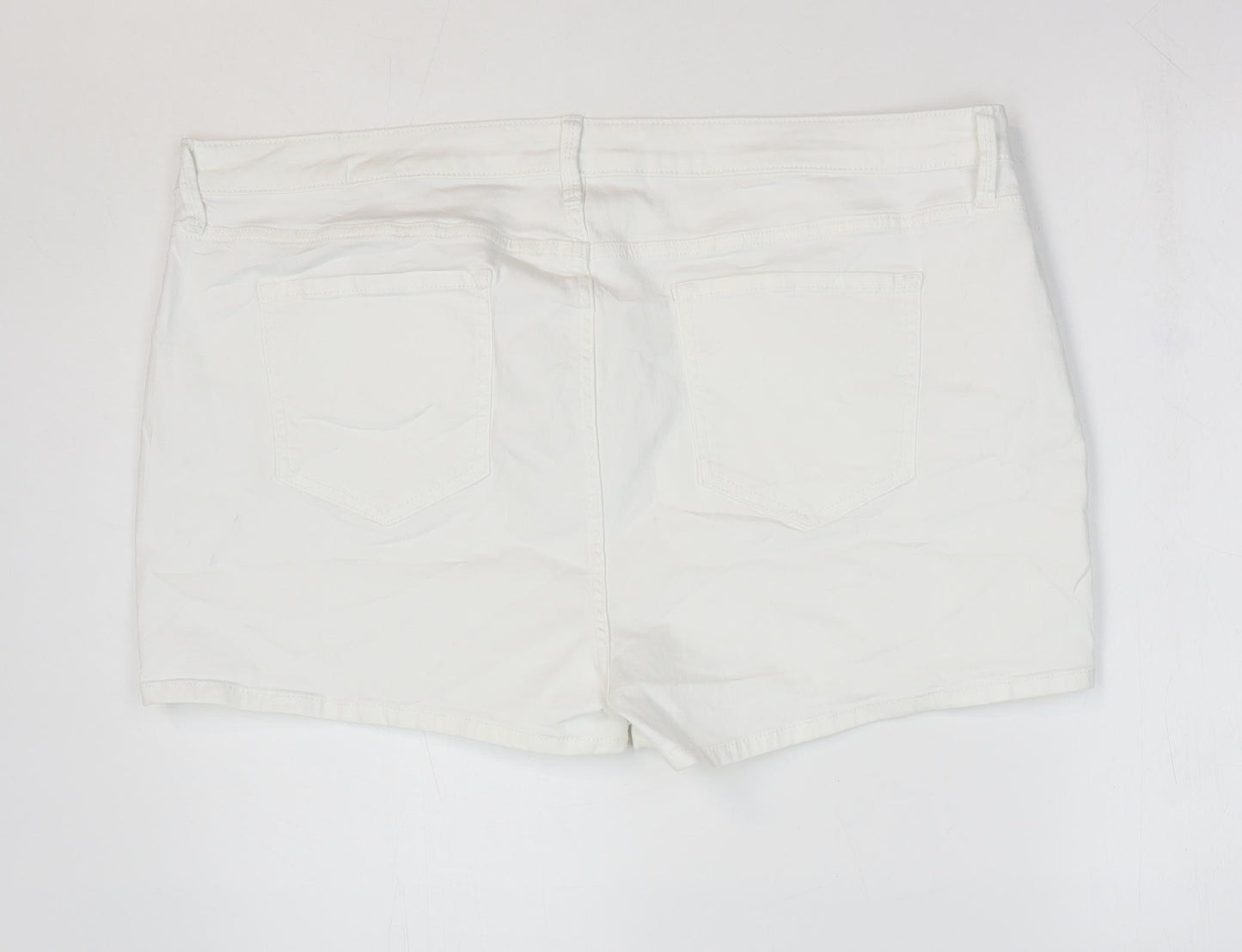 Marks and Spencer Womens White Cotton Hot Pants Shorts Size 22 L4 in Regular Zip
