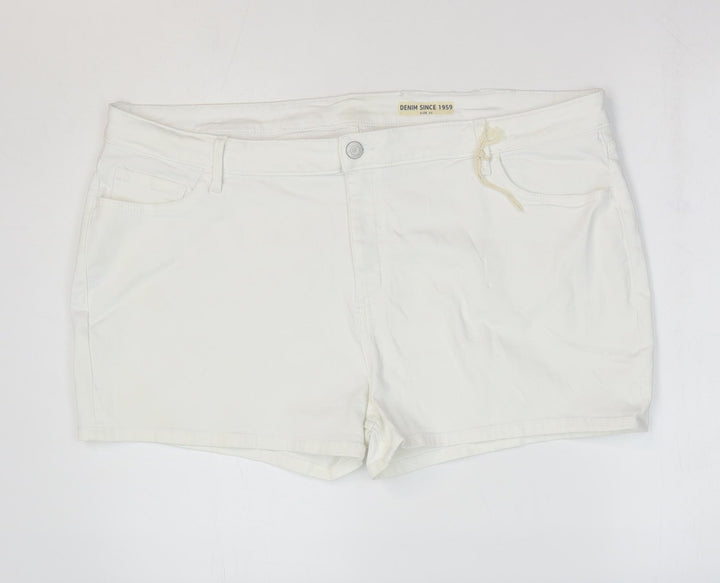Marks and Spencer Womens White Cotton Hot Pants Shorts Size 22 L4 in Regular Zip