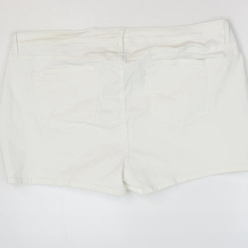 Marks and Spencer Womens White Cotton Hot Pants Shorts Size 22 L4 in Regular Zip