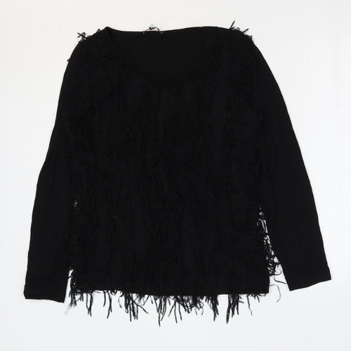 Yest Womens Black Viscose Basic Blouse Size 8 Round Neck