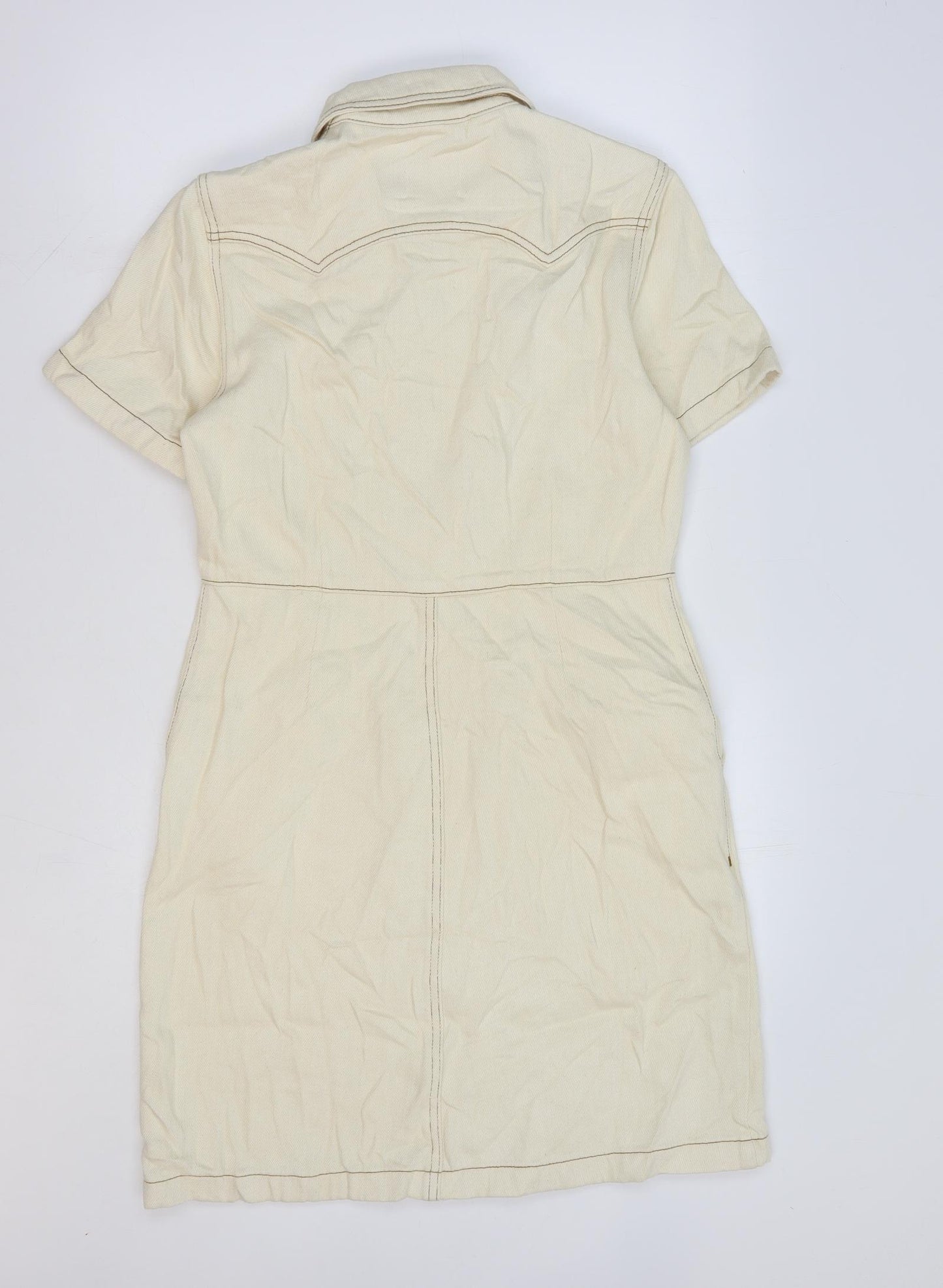 Marks and Spencer Womens Beige 100% Cotton A-Line Size 10 Collared Zip