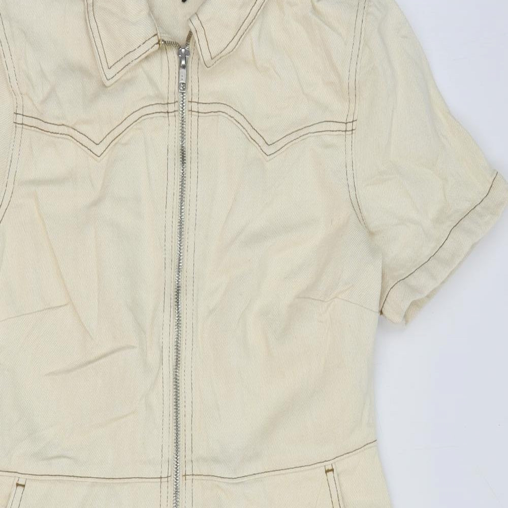 Marks and Spencer Womens Beige 100% Cotton A-Line Size 10 Collared Zip