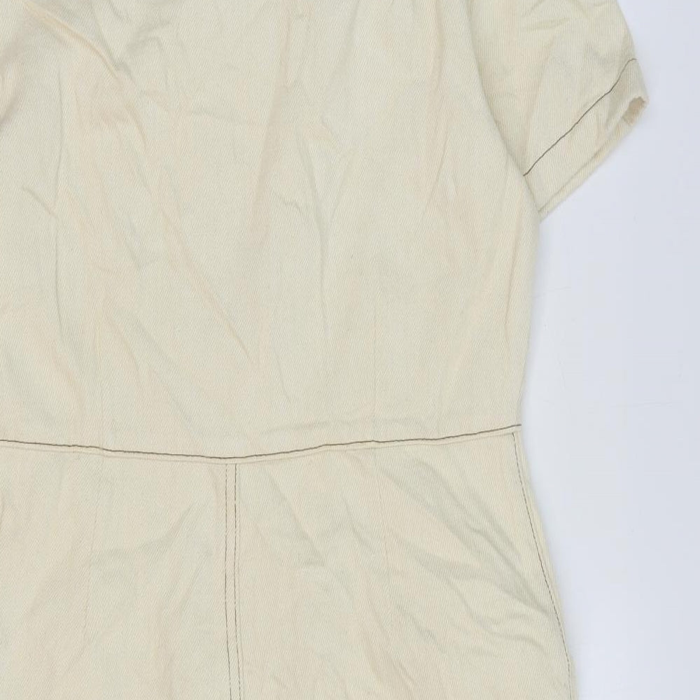 Marks and Spencer Womens Beige 100% Cotton A-Line Size 10 Collared Zip
