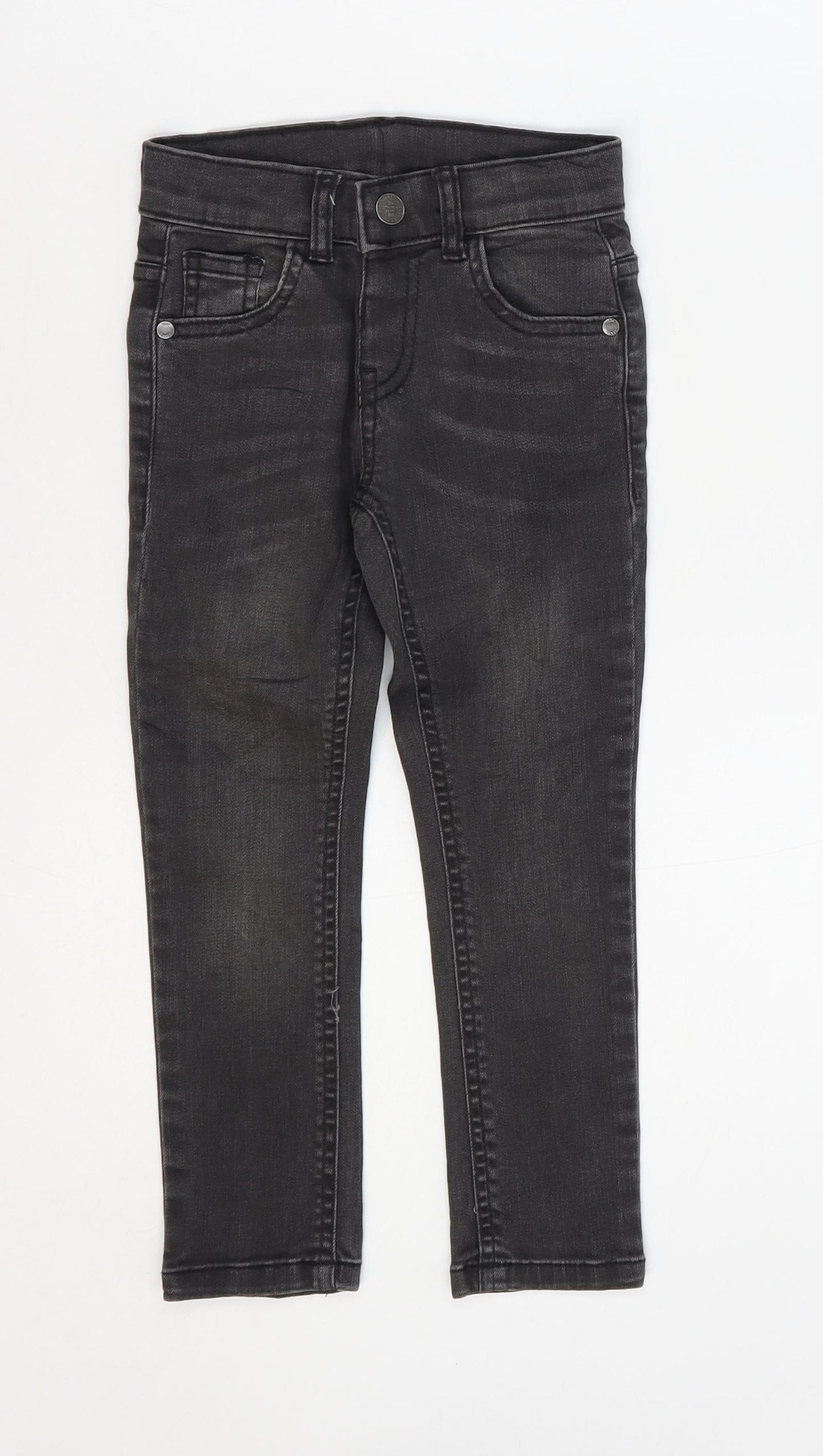 Marks and Spencer Boys Black Cotton Skinny Jeans Size 3-4 Years Regular Button