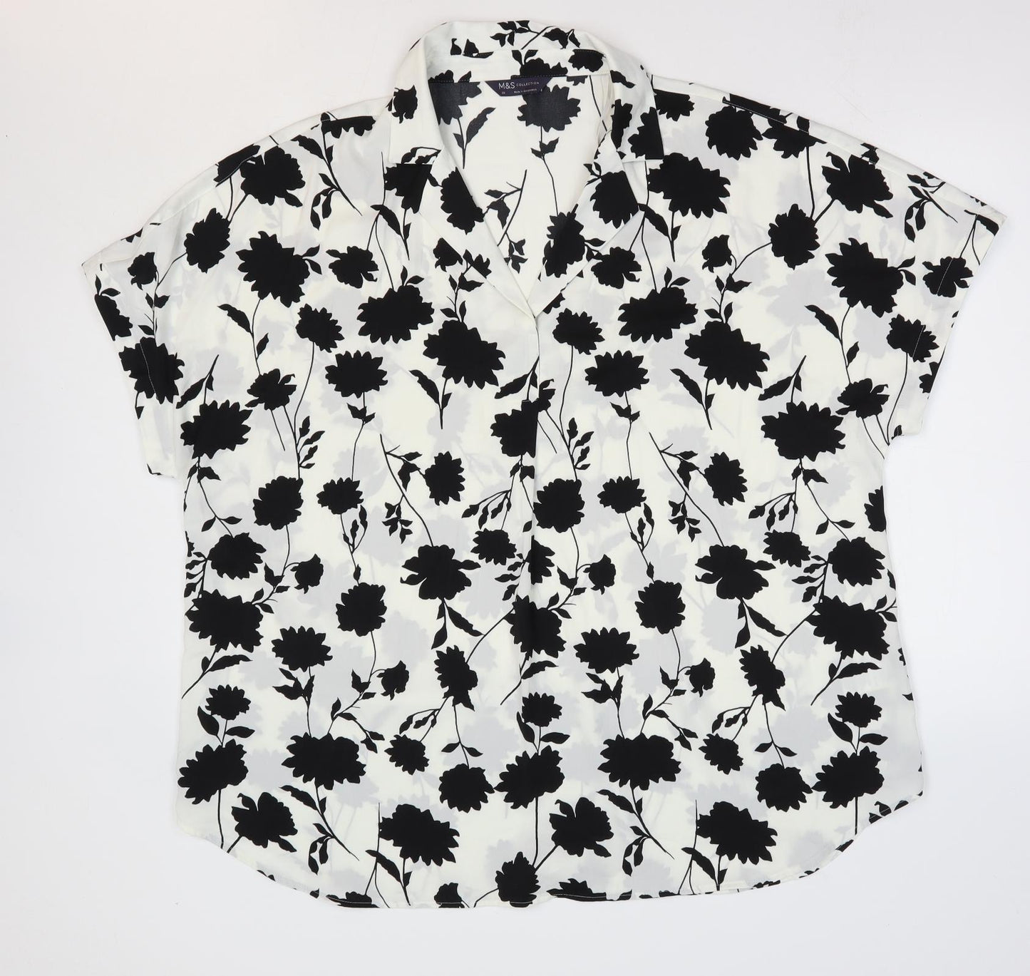 Marks and Spencer Womens White Floral Polyester Basic Blouse Size 20 Collared