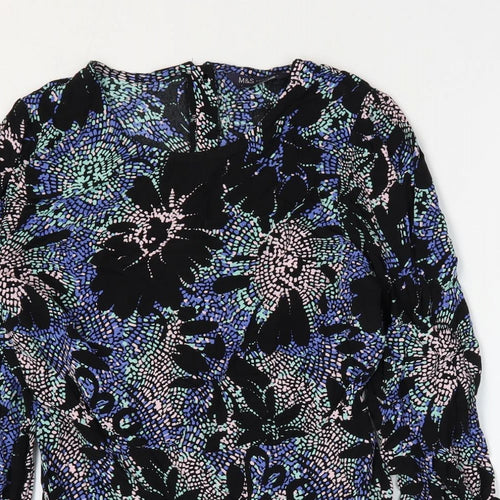 Marks and Spencer Womens Multicoloured Geometric Viscose Basic Blouse Size 8 Round Neck