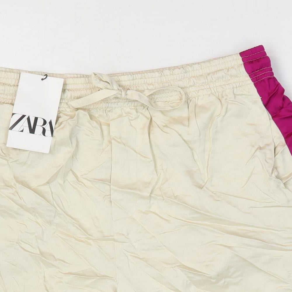 Zara Mens Beige Viscose Sweat Shorts Size L L10 in Regular Drawstring