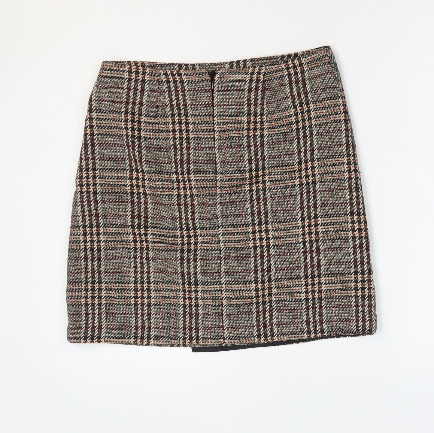 NEXT Womens Brown Plaid Polyester Wrap Skirt Size 6 Zip - Faux Wrap