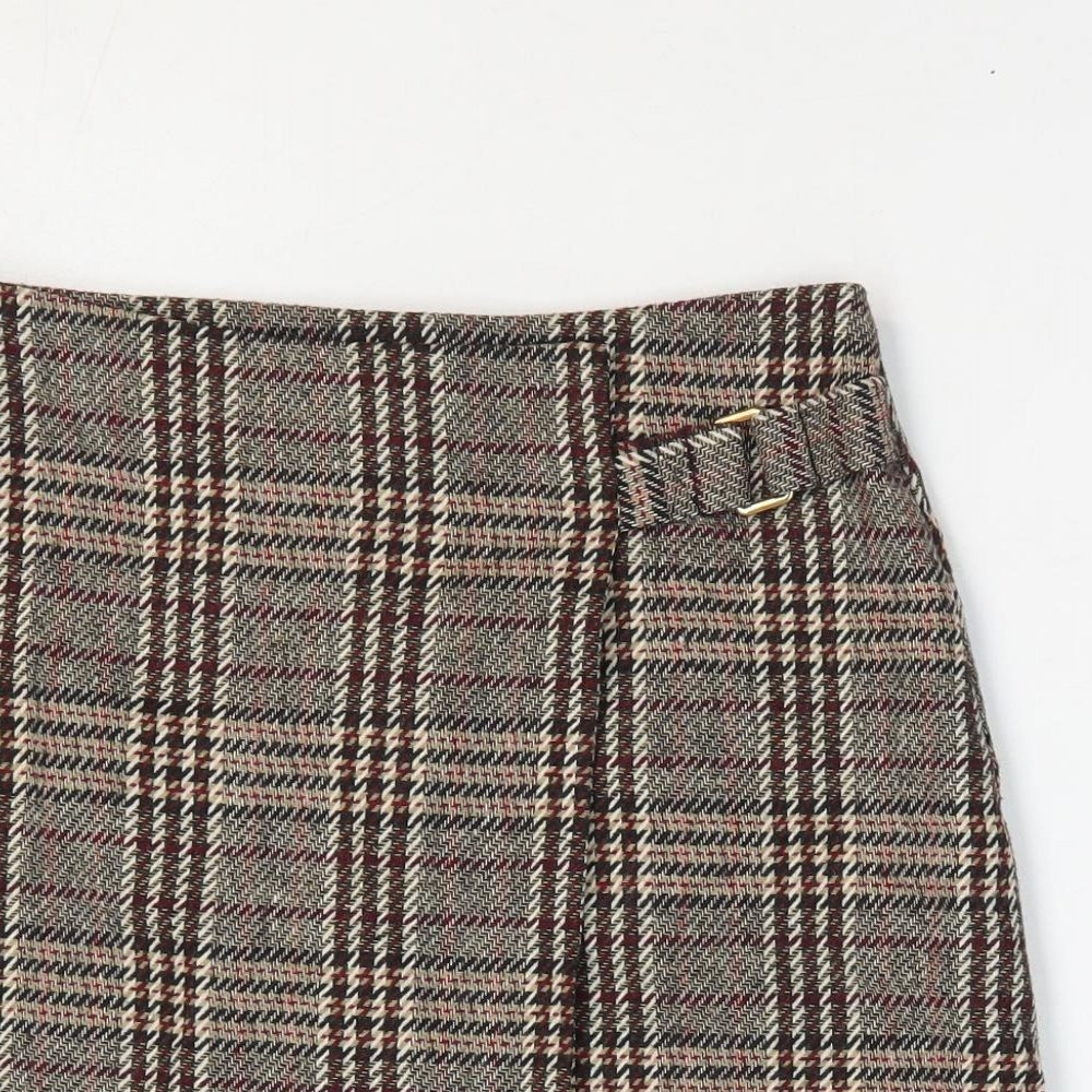 NEXT Womens Brown Plaid Polyester Wrap Skirt Size 6 Zip - Faux Wrap