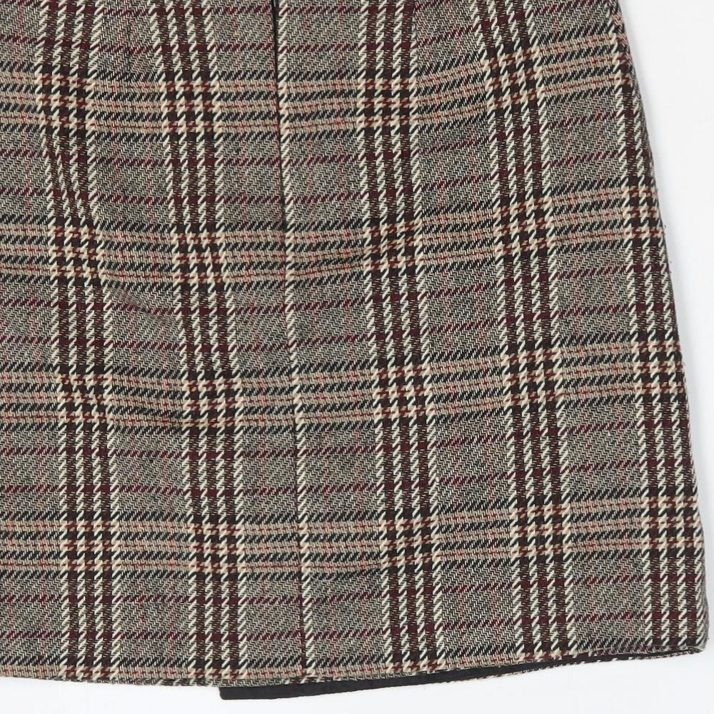 NEXT Womens Brown Plaid Polyester Wrap Skirt Size 6 Zip - Faux Wrap