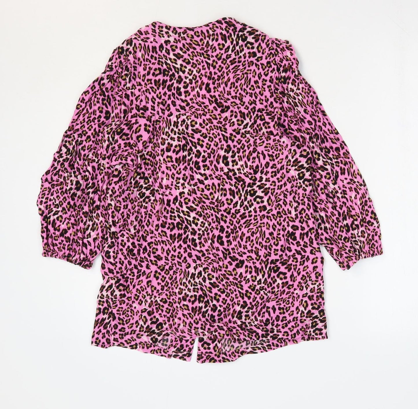 Marks and Spencer Womens Pink Animal Print Viscose Basic Blouse Size 8 V-Neck - Leopard Print