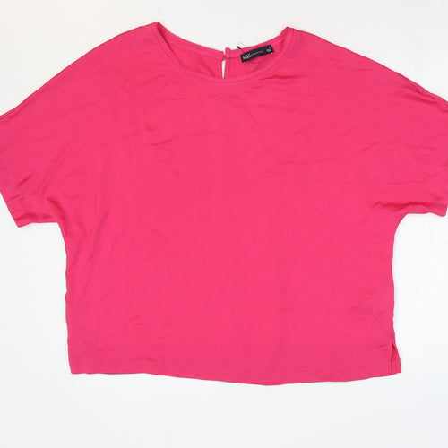 Marks and Spencer Womens Pink Polyester Basic T-Shirt Size 16 Round Neck