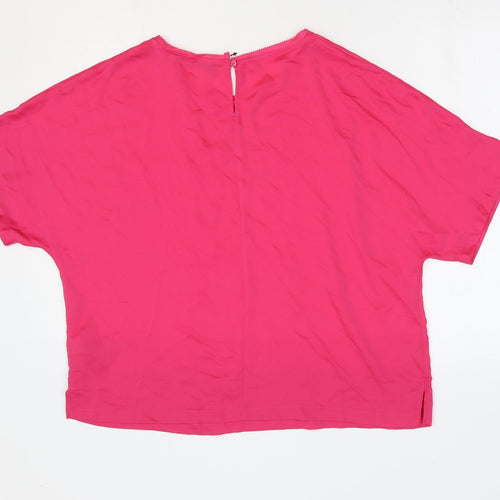 Marks and Spencer Womens Pink Polyester Basic T-Shirt Size 16 Round Neck