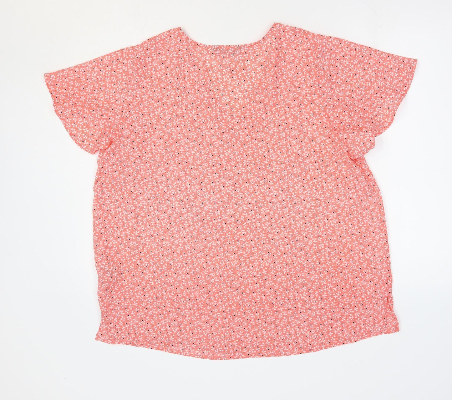 Marks and Spencer Womens Orange Floral Polyester Basic Blouse Size 18 V-Neck - Angel Sleeve